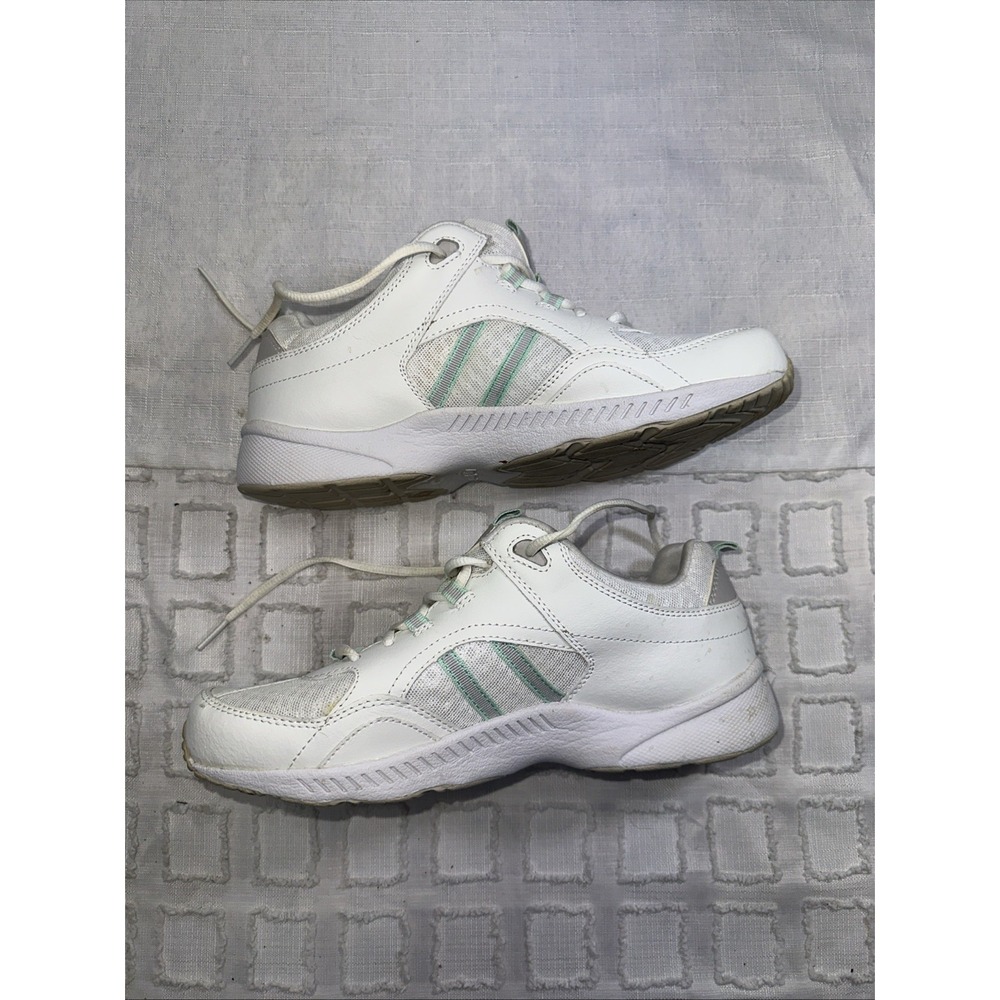 Easy Spirit Serockie Womens 8.5 W White Leather Mesh Walking Sneakers Mint Green